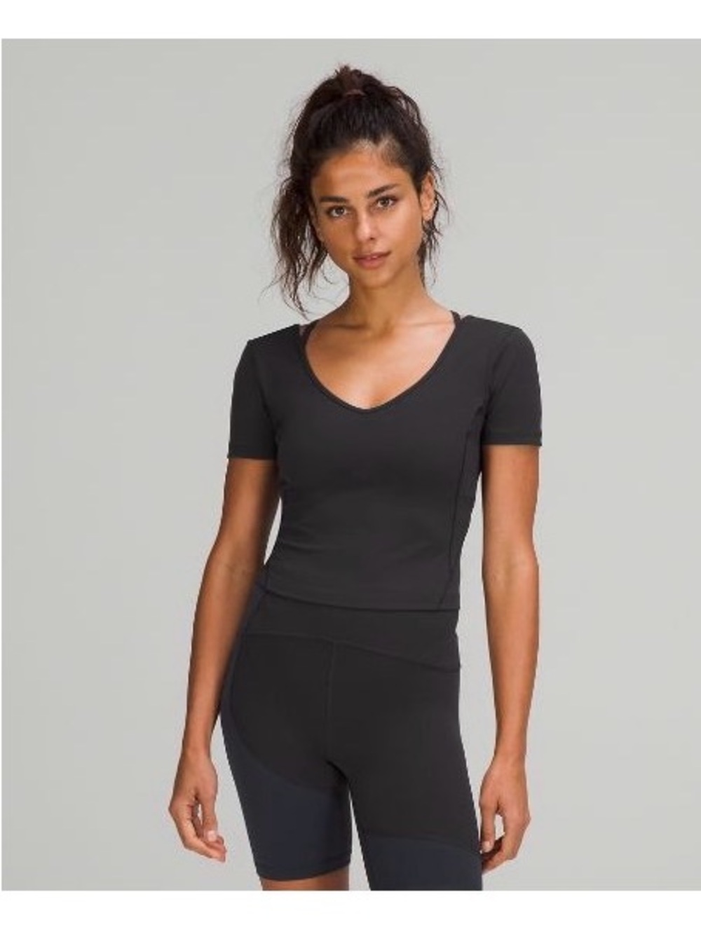lululemon athletica Black V-Neck Short Sleeve Tee